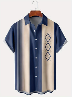 Camisa vintage de manga corta y estampado geométrico