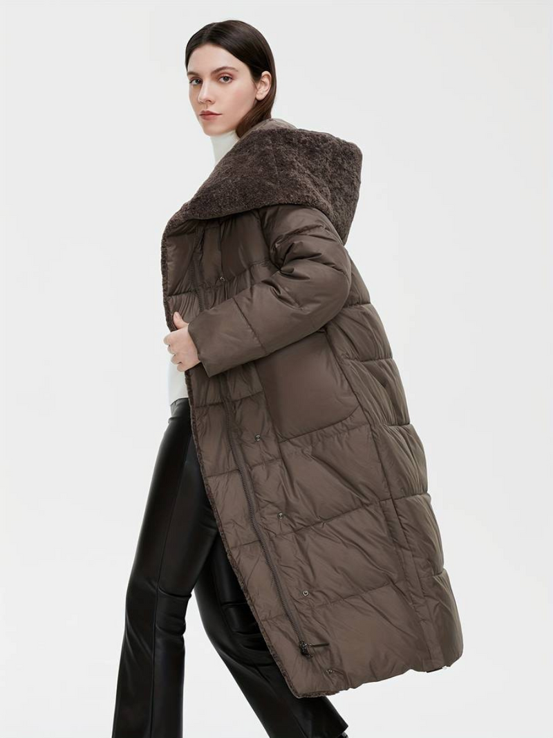 chaqueta larga y esponjosa con cremallera