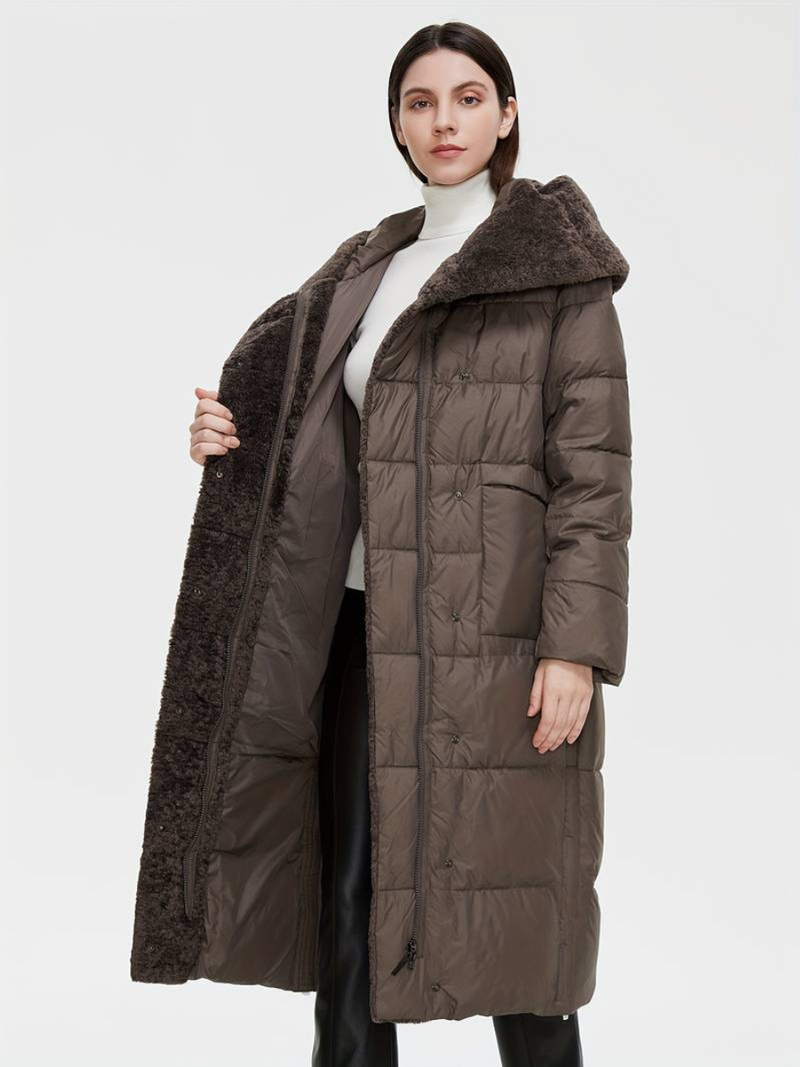 chaqueta larga y esponjosa con cremallera