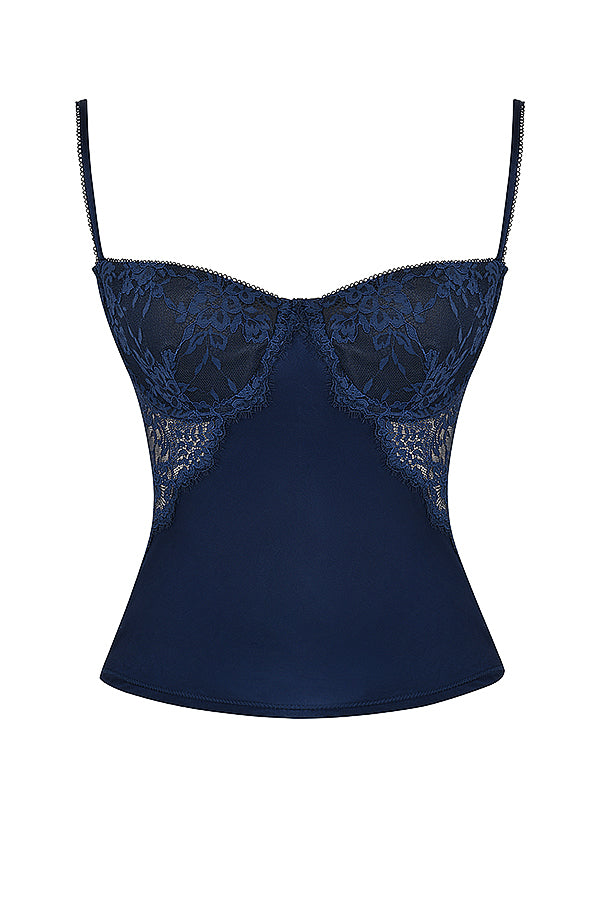 Top azul marino con encaje