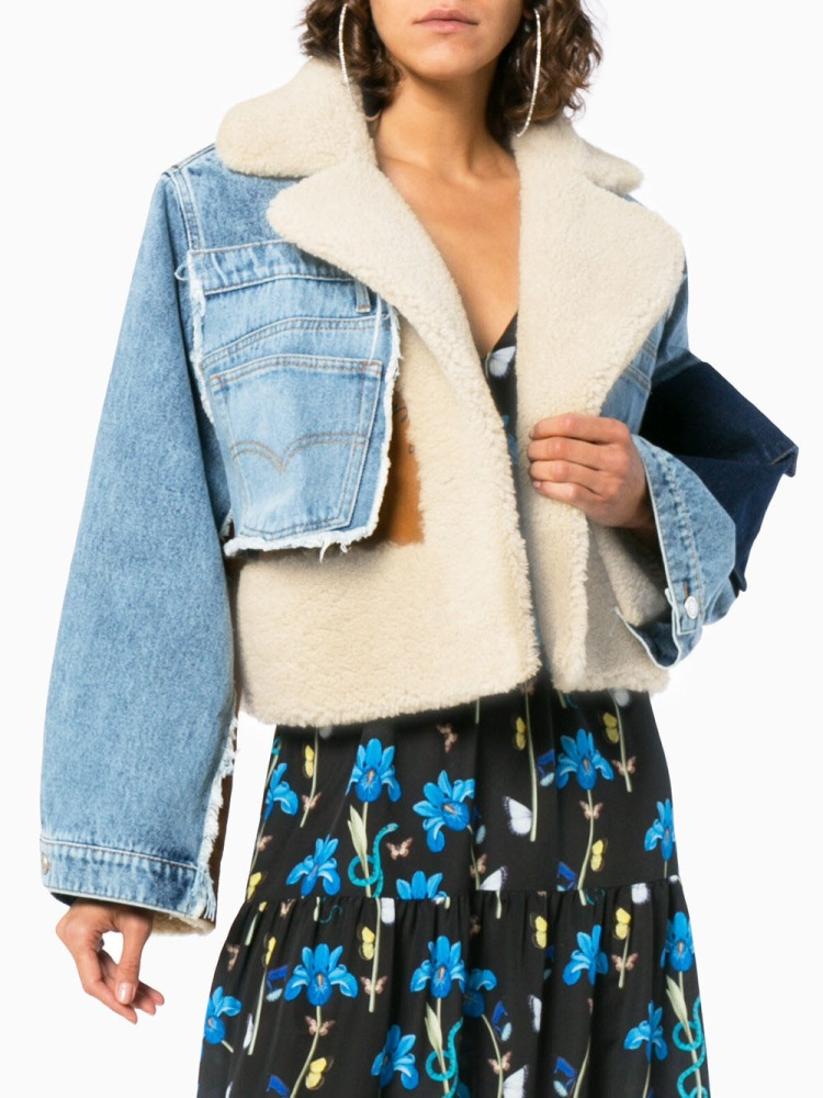 Chaqueta de felpa con costuras vaqueras