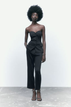 Traje pantalón y top corsé clásico de cintura alta
