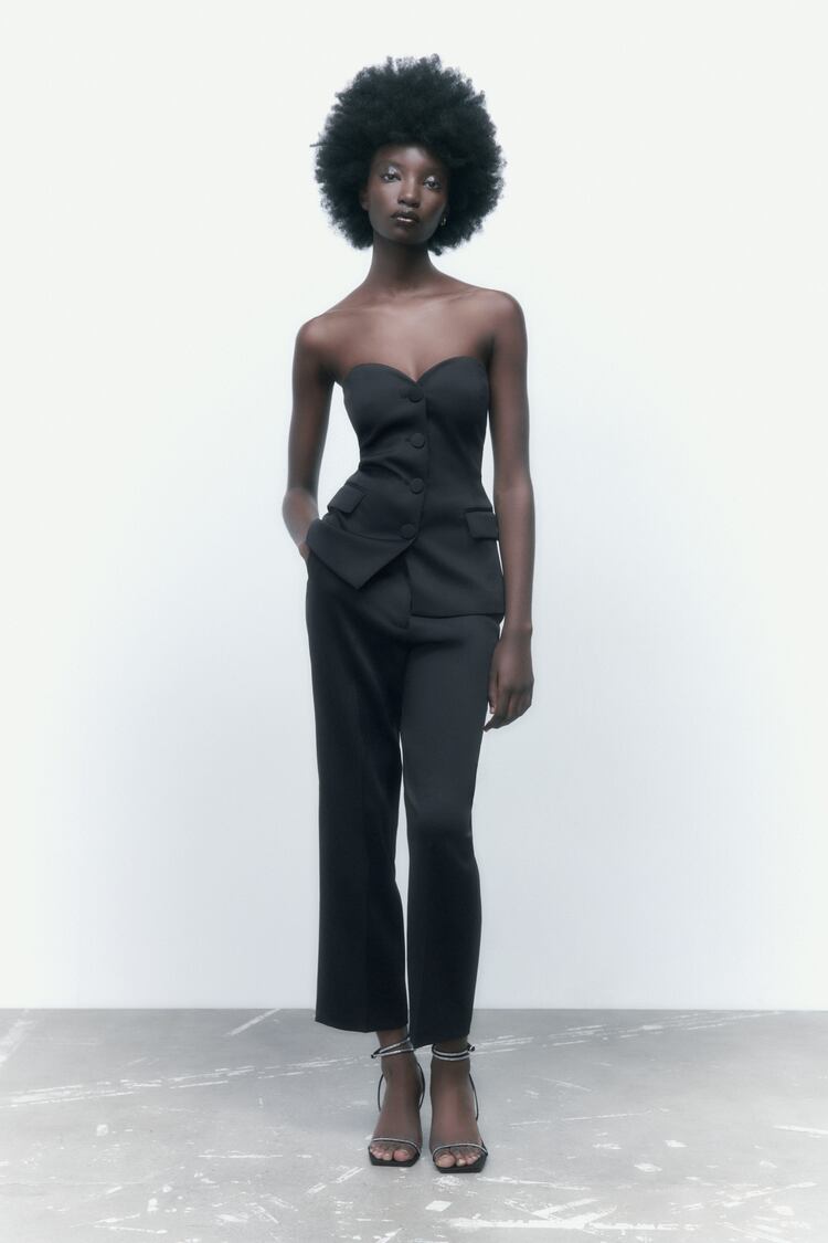 Traje pantalón y top corsé clásico de cintura alta