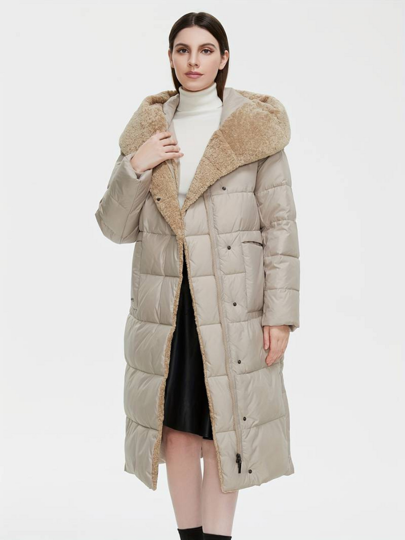 chaqueta larga y esponjosa con cremallera