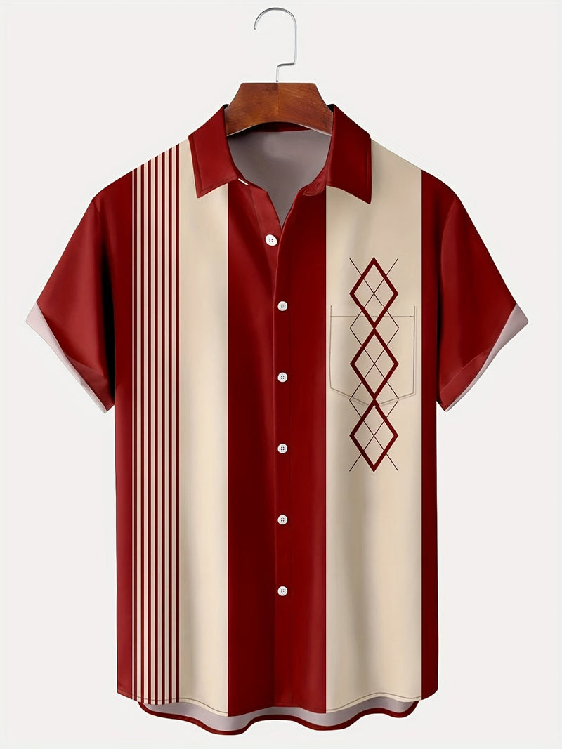 Camisa vintage de manga corta y estampado geométrico