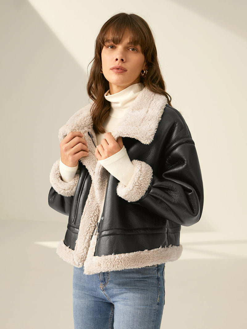Chaqueta de cuero con pelo para mujer