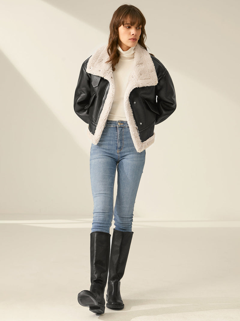 Chaqueta de cuero con pelo para mujer